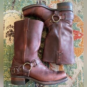 Frye Brown Leather Boots with Tag Detail